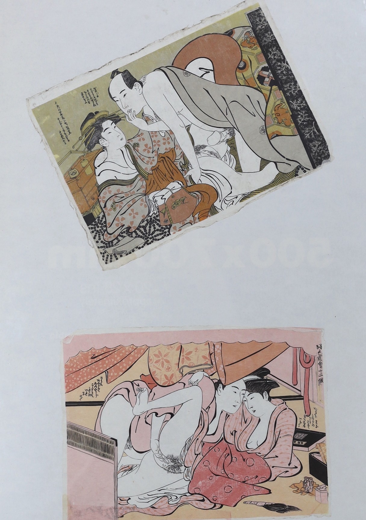 Utamaro (1753-1806), two woodblock prints, Erotica, 25 x 34cm.